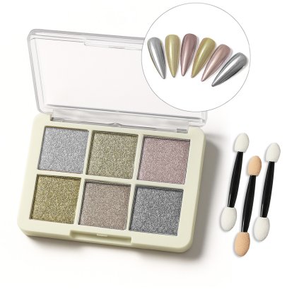 Paletka leštících pigmentů na zdobení nehtů. 6 barev, zrcadlový efekt.Paletka leštících pigmentů na zdobení nehtů. 6 barev, zrcadlový efekt. Clavier Lešticí prach na zdobení paletka nr.4