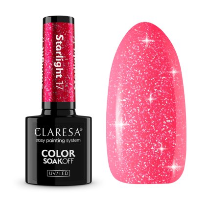 Gél lak Claresa STARLIGHT 17 Ružový, reflexný gél lak na nechty s efektom flash.
