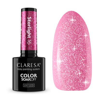 Gél lak Claresa STARLIGHT 16 Ružový, reflexný gél lak na nechty s efektom flash.