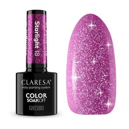 Gél lak Claresa STARLIGHT 18 Fialový, reflexný gél lak na nechty s efektom flash.