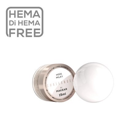 MAKEAR Challengel Milky HG01 15ml Mliečny stavebný gél, ktorý je vhodný na doplnenie, pedĺženie, modeláciu na šablónach alebo spevnenie nechtovej platničky. Ideálny pre metódu bez pílovania. Má ľahkú konzistenciu, neťahá sa za štetcom, je tvrdý a odolný.