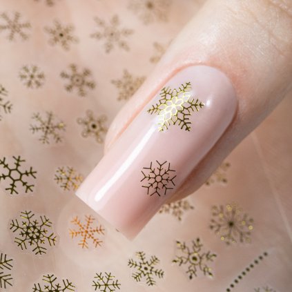 Zlaté snehové vločky na zdobenie nechtov. Vianočné nálepky na nechty