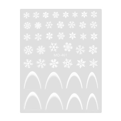 Tenké nálepky na zdobenie nechtov.  Vzor: Francúzska manikúra - ombré, biele snehové vločky