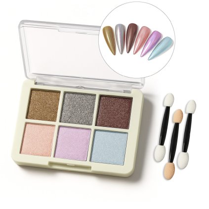 Paletka leštiacich práškov na zdobenie nechtov. 6 farieb, zrkadlový efekt. Clavier Leštiaci prach na zdobenie paletka nr.5