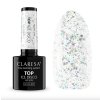CLARESA TOP NO WIPE ICE DISCO 5G Transparentný top s kúskami striebornej fólie vytvára efekt ľadových odleskov a dodáva manikúre žiarivý, elegantný vzhľad. Bez výpotku, so stredne hustou konzistenciou pre jednoduchú aplikáciu.