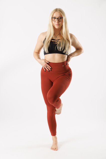 GoldBee Legíny Stahující Pas Lycra Brick Red (Barva Brick Red, Velikost L)