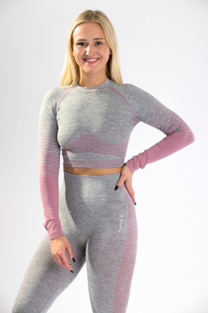Naine 5.0. CropTop s Dlouhým rukávem - Růžový Melír (Barva Růžový Melír, Velikost S)