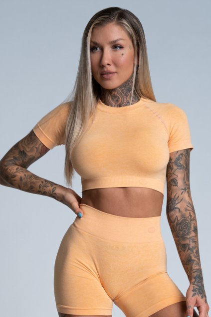 Gym Glamour Crop-Top s krátkým rukávem Peach (Barva Peach, Velikost S)
