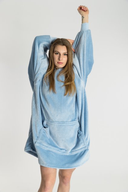 GoldBee Mikina Doba Ledová Fluffy Dusty Blue (Barva Dusty Blue, Velikost XL-4XL)
