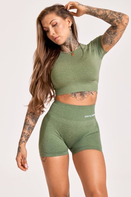 Gym Glamour Kraťásky Melange Khaki (Barva Melange, Velikost L)
