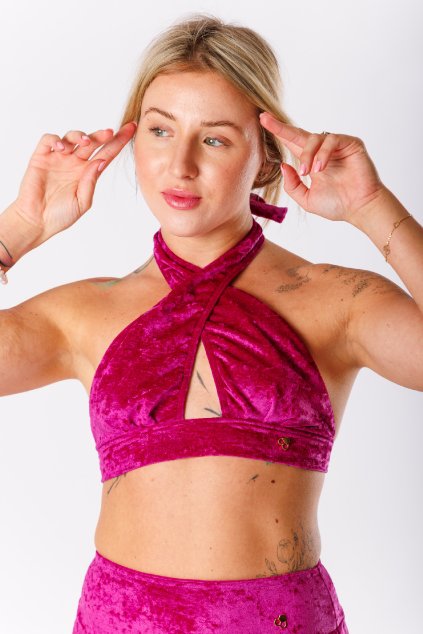 GoldBee Sametové Plavky Cross Vrchní Díl Fuchsia (Barva Fuchsia, Velikost L)