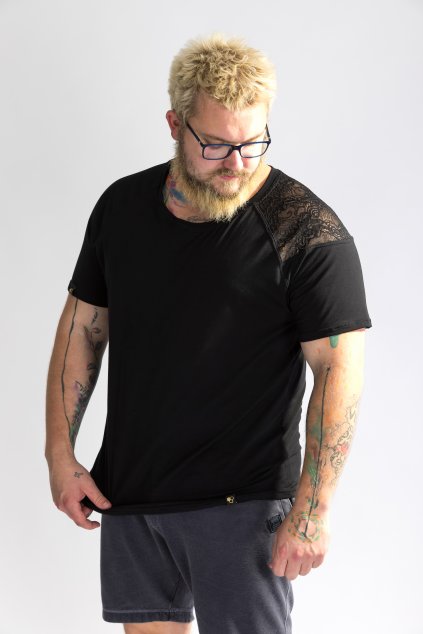 GoldBee Pánské Tričko s Krajkou Black (Barva Black, Velikost M)