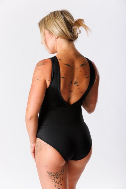 GoldBee Jednodílné Stahovací Plavky Mesh Kalhotky Black (Barva Black, Velikost 3XL)