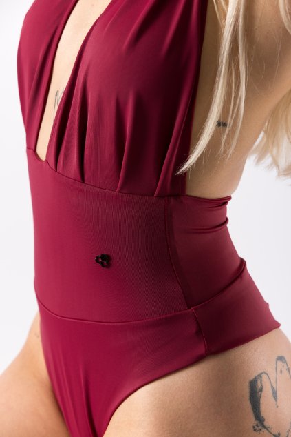 GoldBee Jednodílné Stahovací Plavky Brazilky Bordo (Barva Bordo, Velikost 3XL)