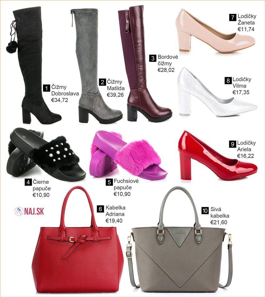 Čizmy, lodičky, kabelky, papuče