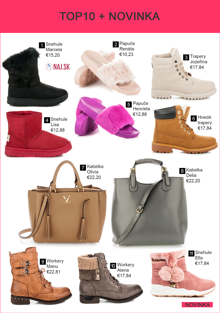 Kabelky, papuče, trapery, snehule, workery
