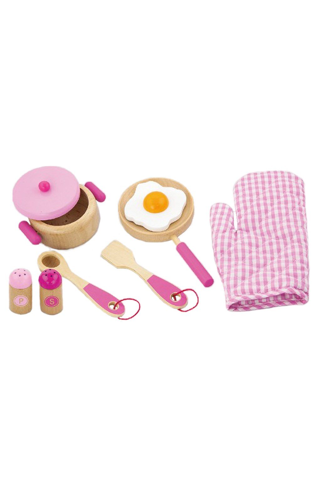 Detský drevený riad Viga-raňajky ružový