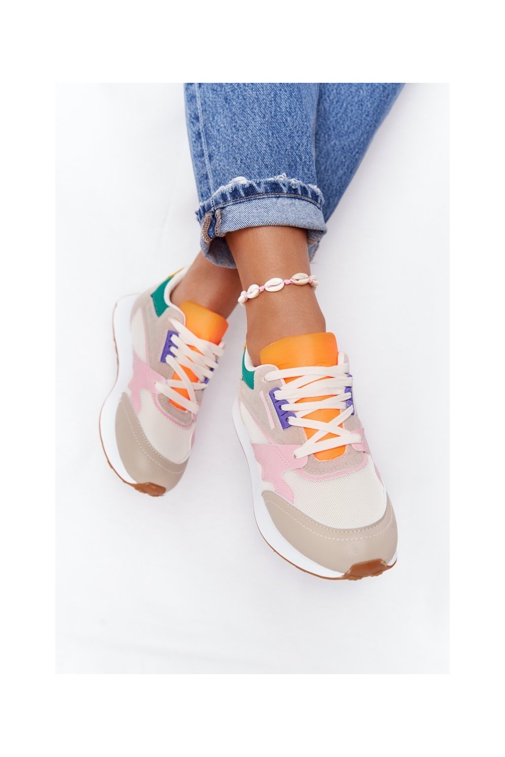 Hnedé dámske módne tenisky, kód produktu NB372 BEIGE