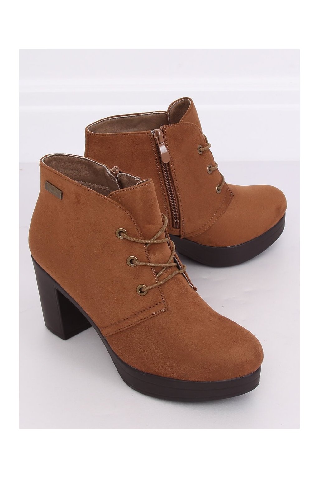 Hnedé dámske členkové topánky, kód produktu NJSK 8B883