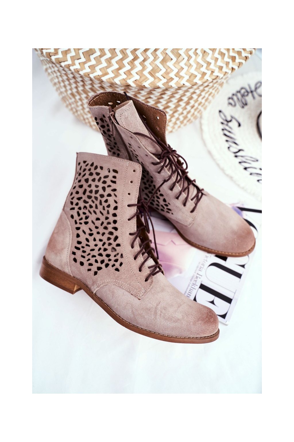 Hnedé dámske členkové topánky, kód produktu NJSK 2565