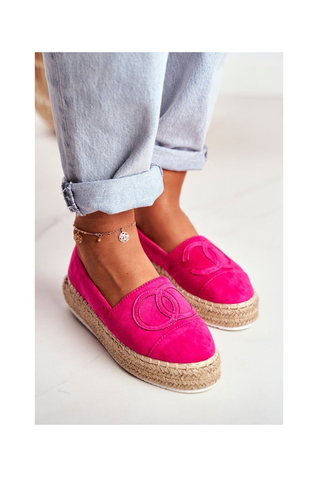 Ružové dámske espadrilky na plnej podrážke, kód produktu NJSK T341P