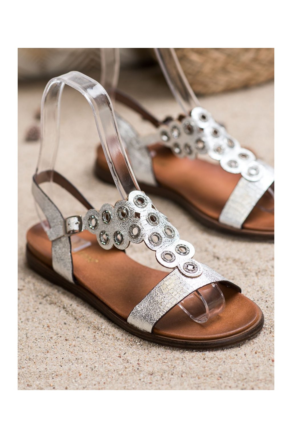 Sivé dámske sandále na plochej podrážke, jar/leto, kód produktu NJSK SK012W/S