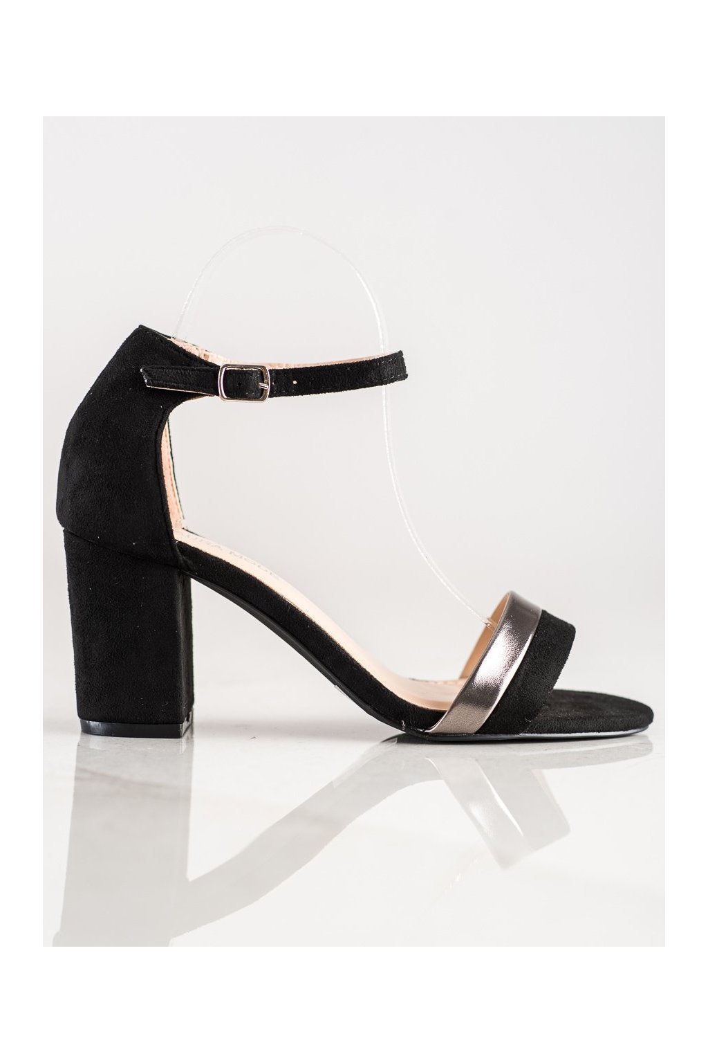 Čierne dámske semišové sandále na hrubom opätku Laura Mode, kód produktu QL-110B