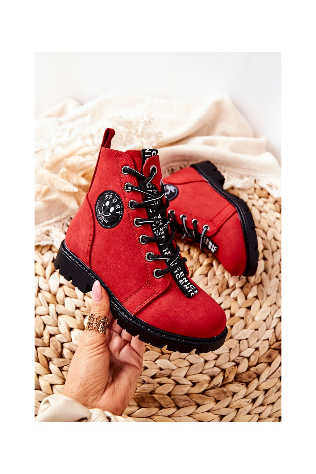 Detské členkové topánky farba červená kód obuvi 22-16208 RED