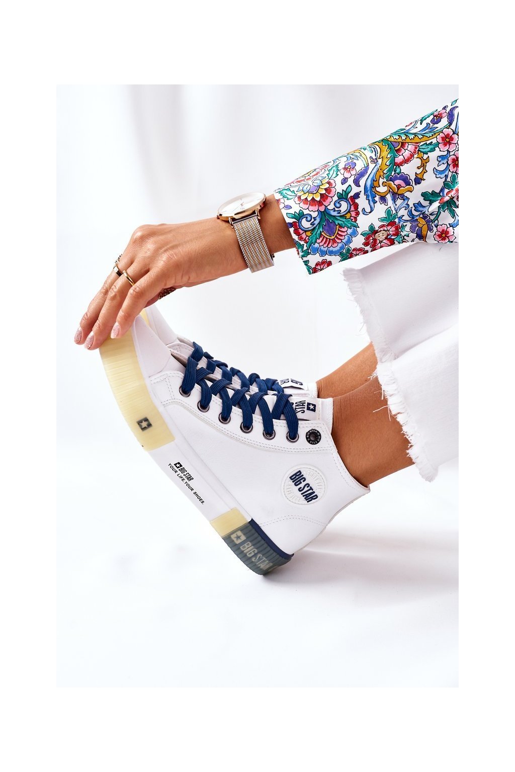 Štýlové dámske tenisky z eko kože značky BS, biela, kód produktu BS NJSK II274137 WHITE