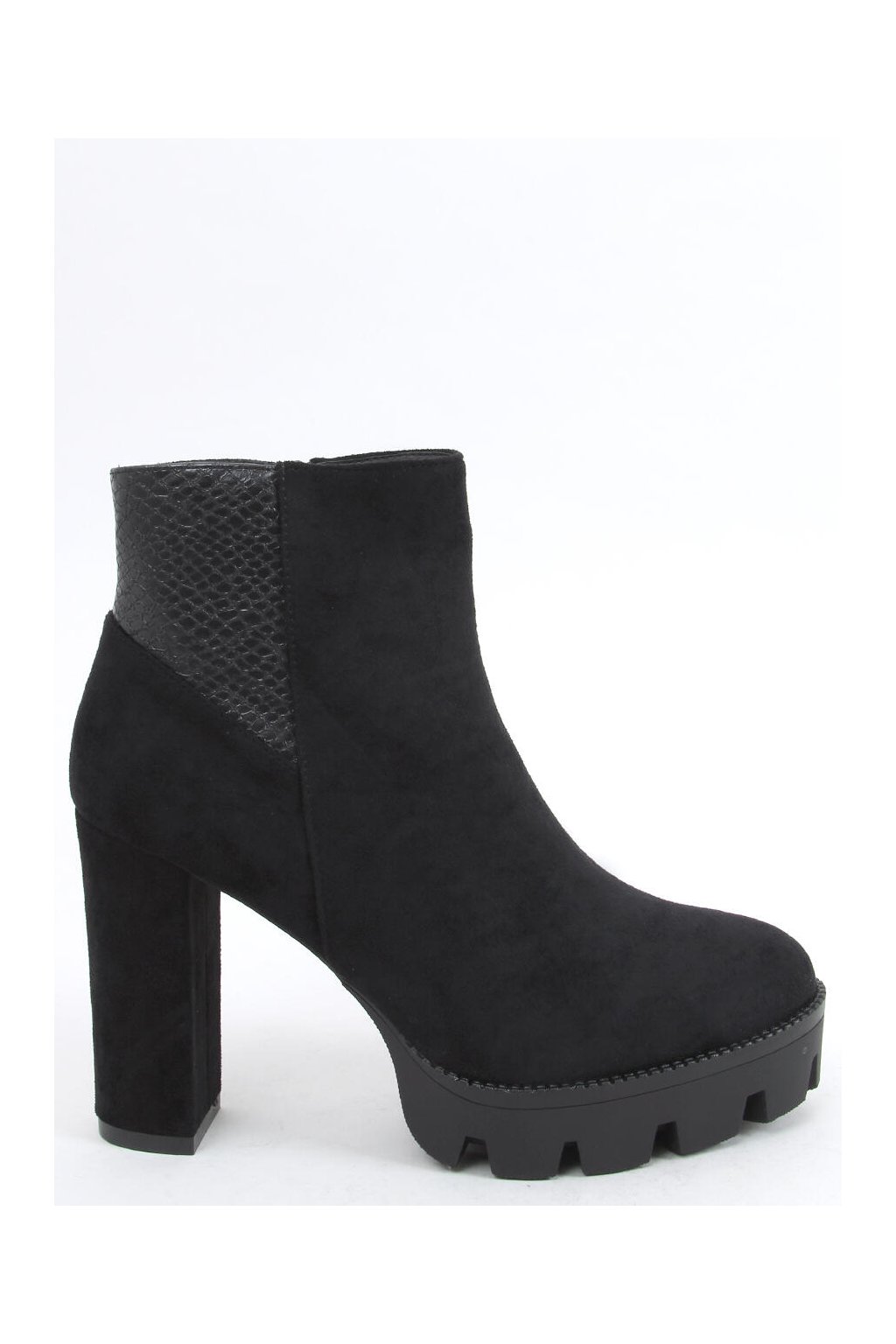 Čierne dámske členkové topánky na stĺpovom podpätku, kód produktu KL-779