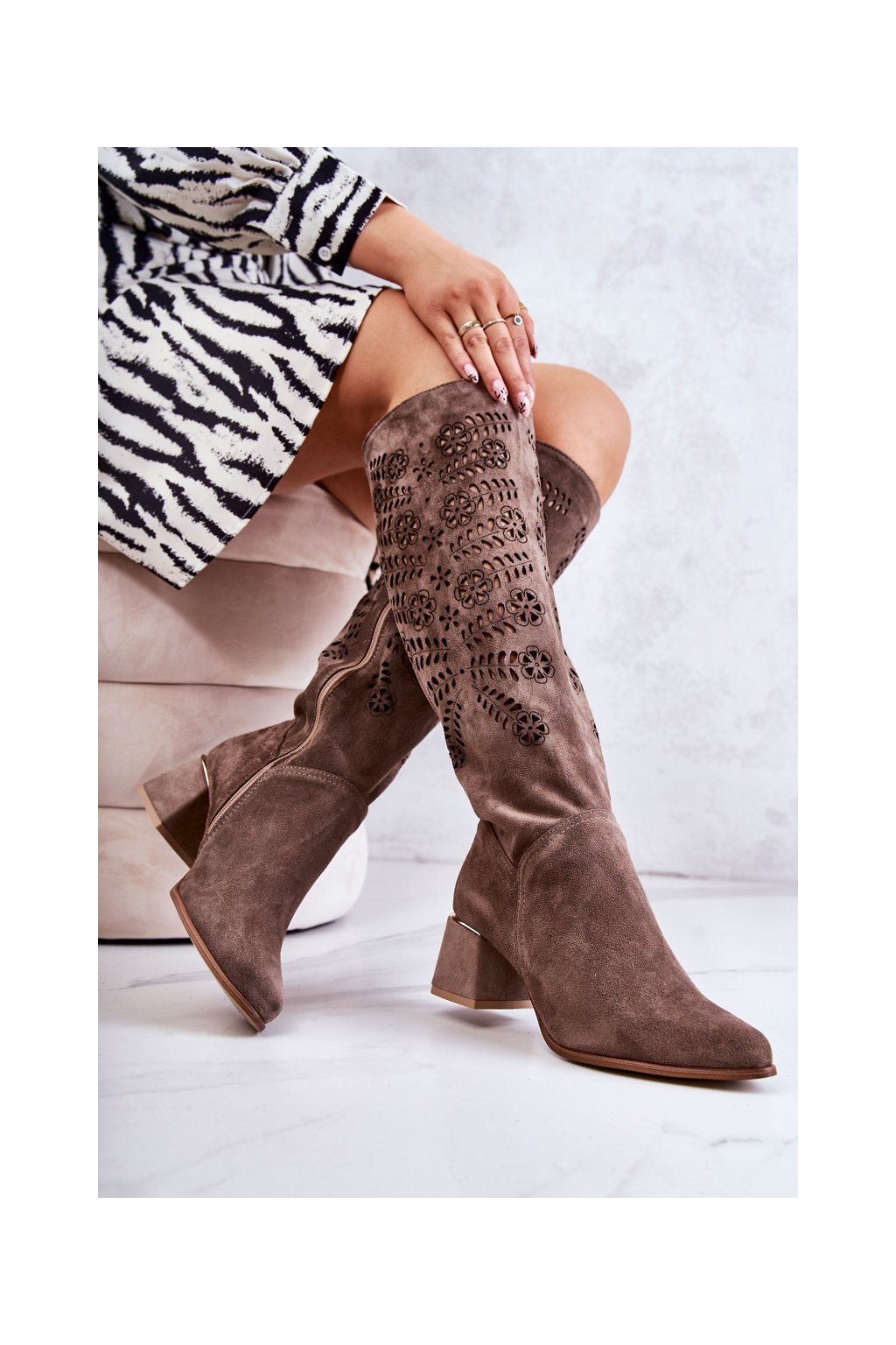 Dámske šedo-hnedé kožené členkové čižmy Lewski, kód produktu 2002/B ZIEMIA