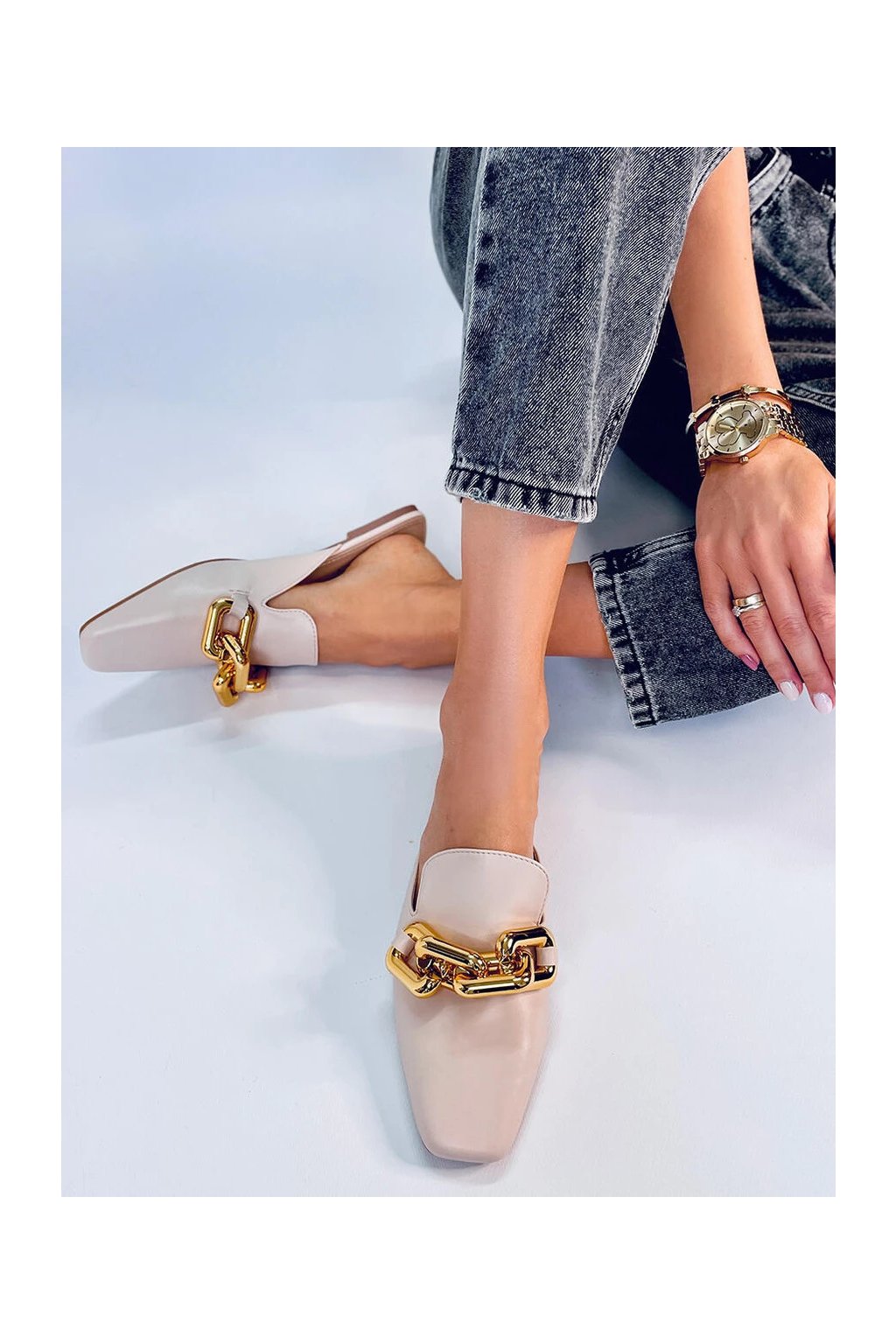 Béžové dámske šľapky z eko kože na bežné nosenie, kód produktu T500P