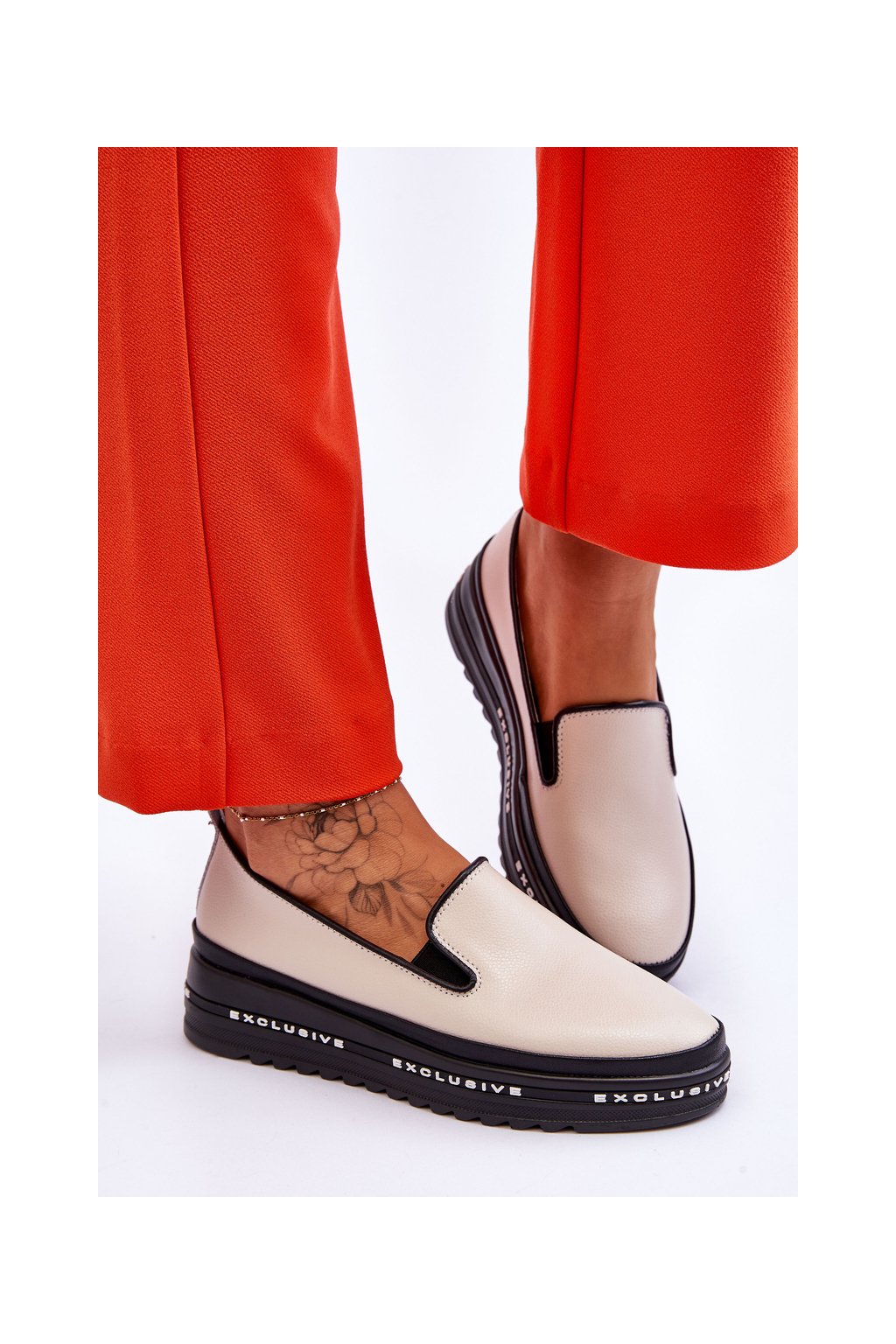 Béžové dámske kožené tenisky na nízkom podpätku, kód produktu AL22385 BEIGE