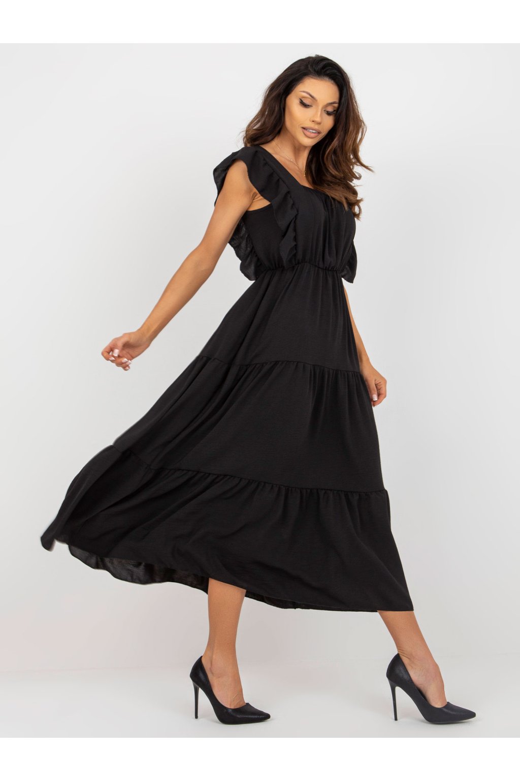 Dámske čierne šaty letne kód produktu DHJ-SK-8352.04 (Farba Čierna, Veľkosť ONE SIZE)