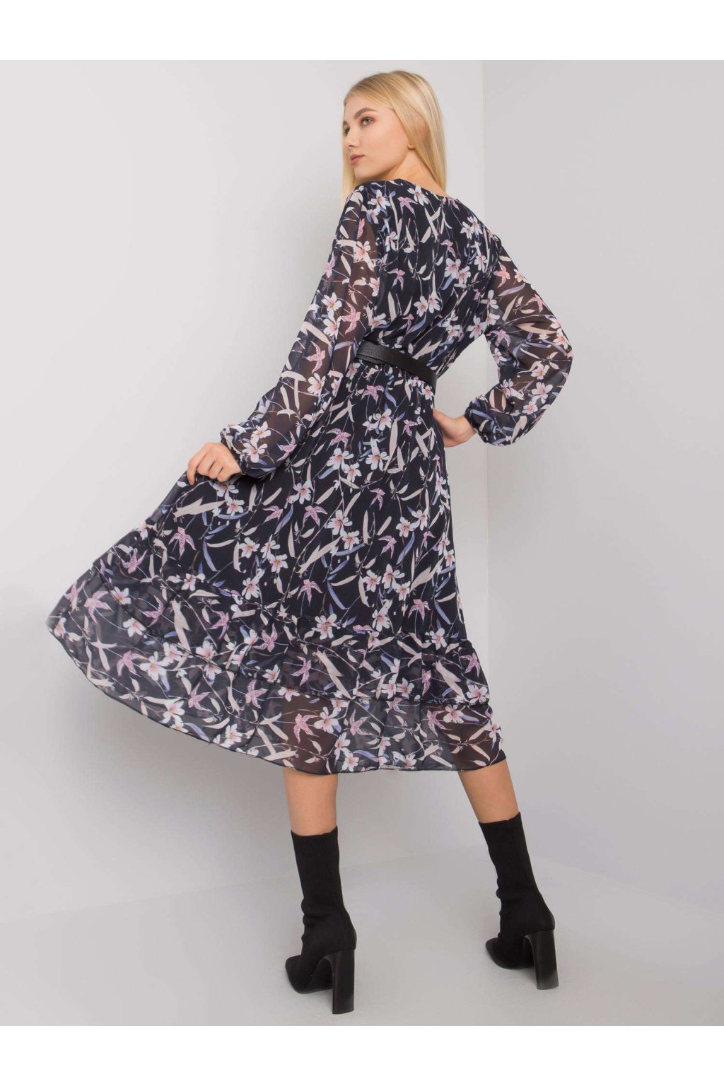 Dámske granatovo-modre šaty s podtlačeným vzorom kód produktu EM-SK-2910-1.36