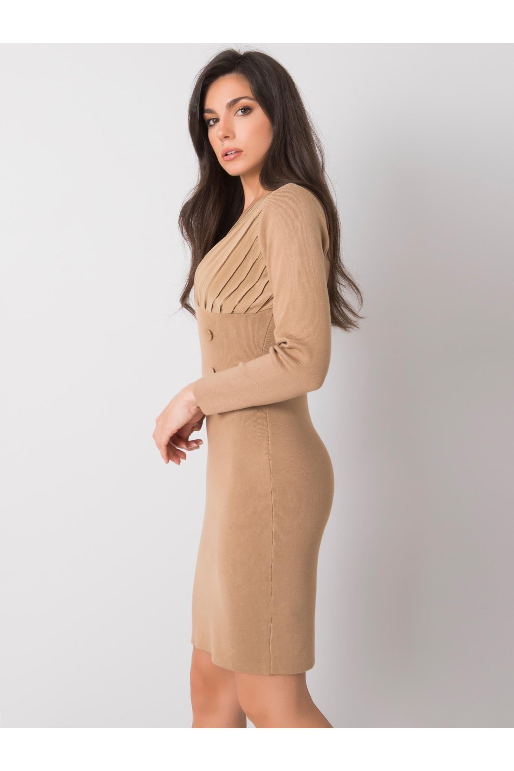 Dámske tmavo-béžove šaty vypasované kód produktu EM-SK-J50027.63P