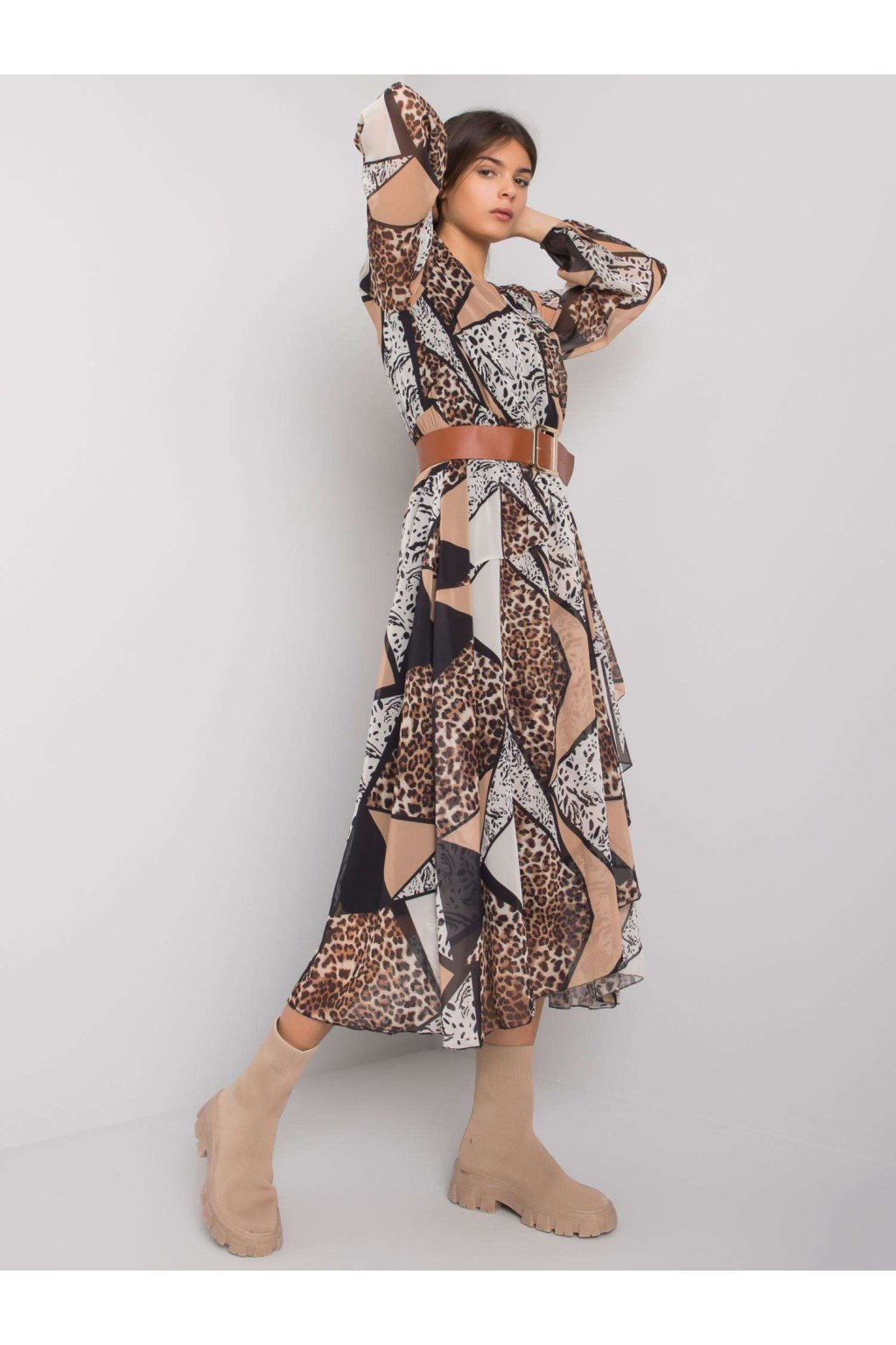 Dámske čierno-béžove šaty s podtlačeným vzorom kód produktu LC-SK-22K-3038.78P