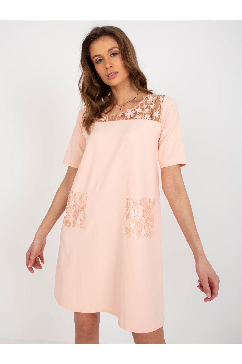 Dámske broskyňove šaty na svadbu kód produktu LK-SK-506735.82