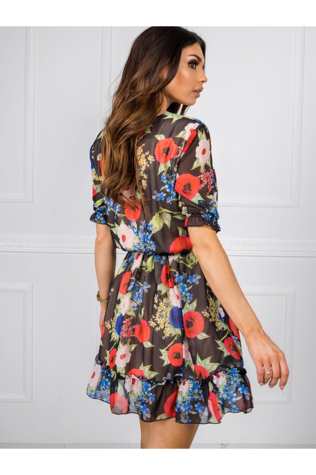 Dámske čierno-červene šaty s podtlačeným vzorom kód produktu LK-SK-507626.70