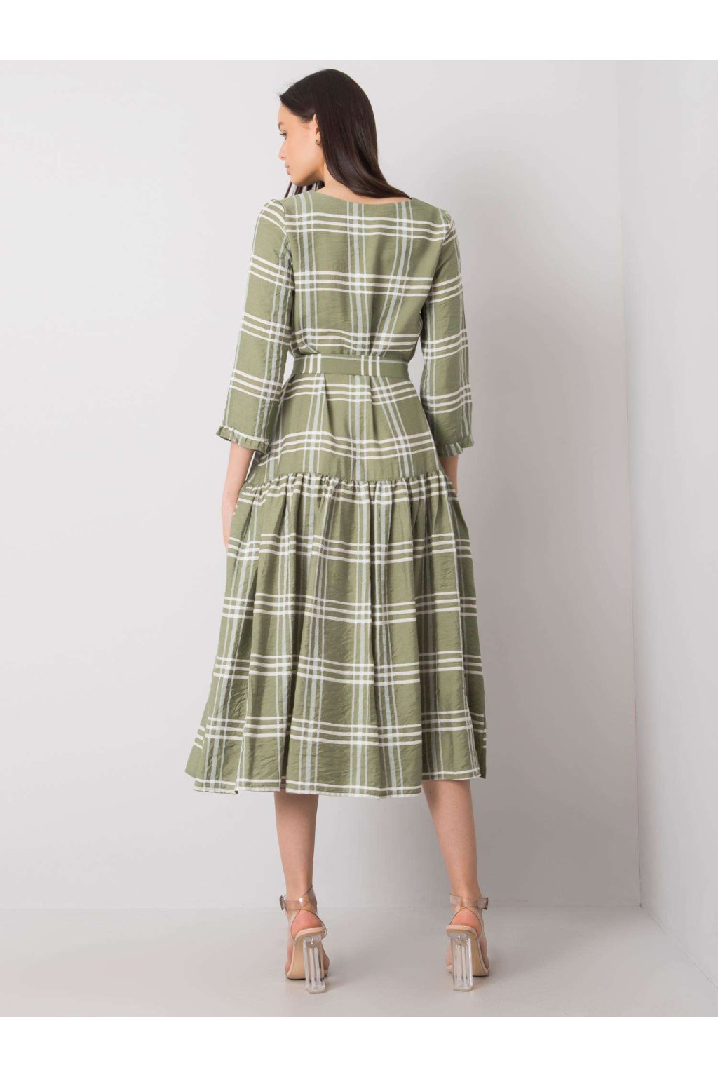 Dámske khaki šaty s volánom kód produktu LK-SK-508074.39P