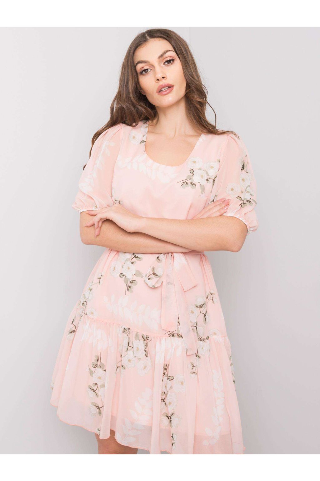 Dámske svetlo-ružove šaty s podtlačeným vzorom kód produktu LK-SK-508129.06X