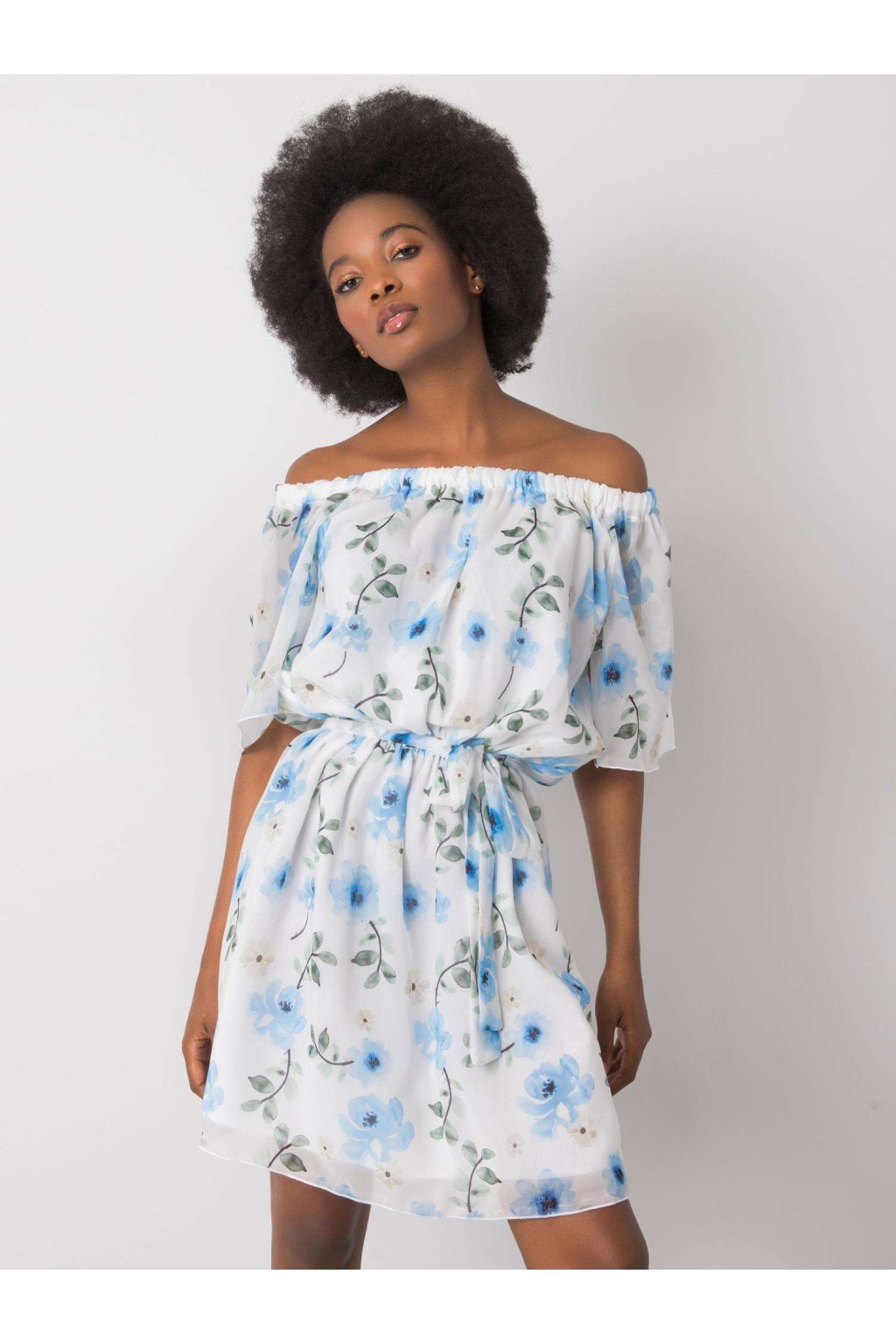 Dámske bielo-svetlomodre šaty španielského strihu kód produktu LK-SK-508208.65P