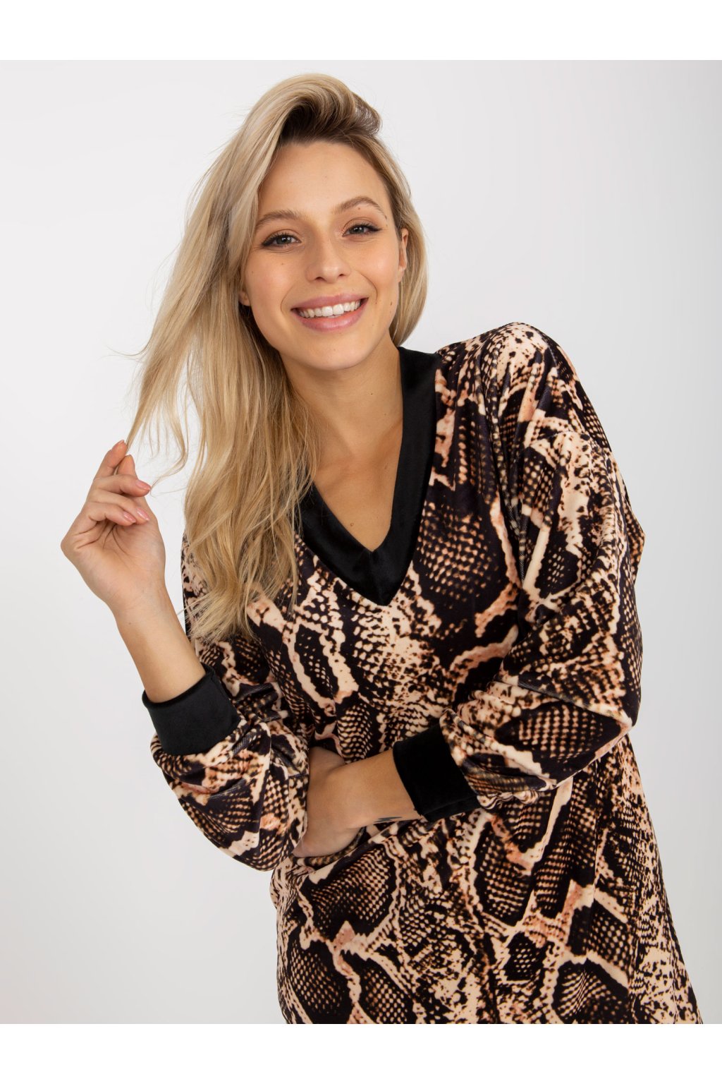 Dámske čierno-béžove šaty - tunika na bežný deň kód produktu RP-TU-8189-4.09