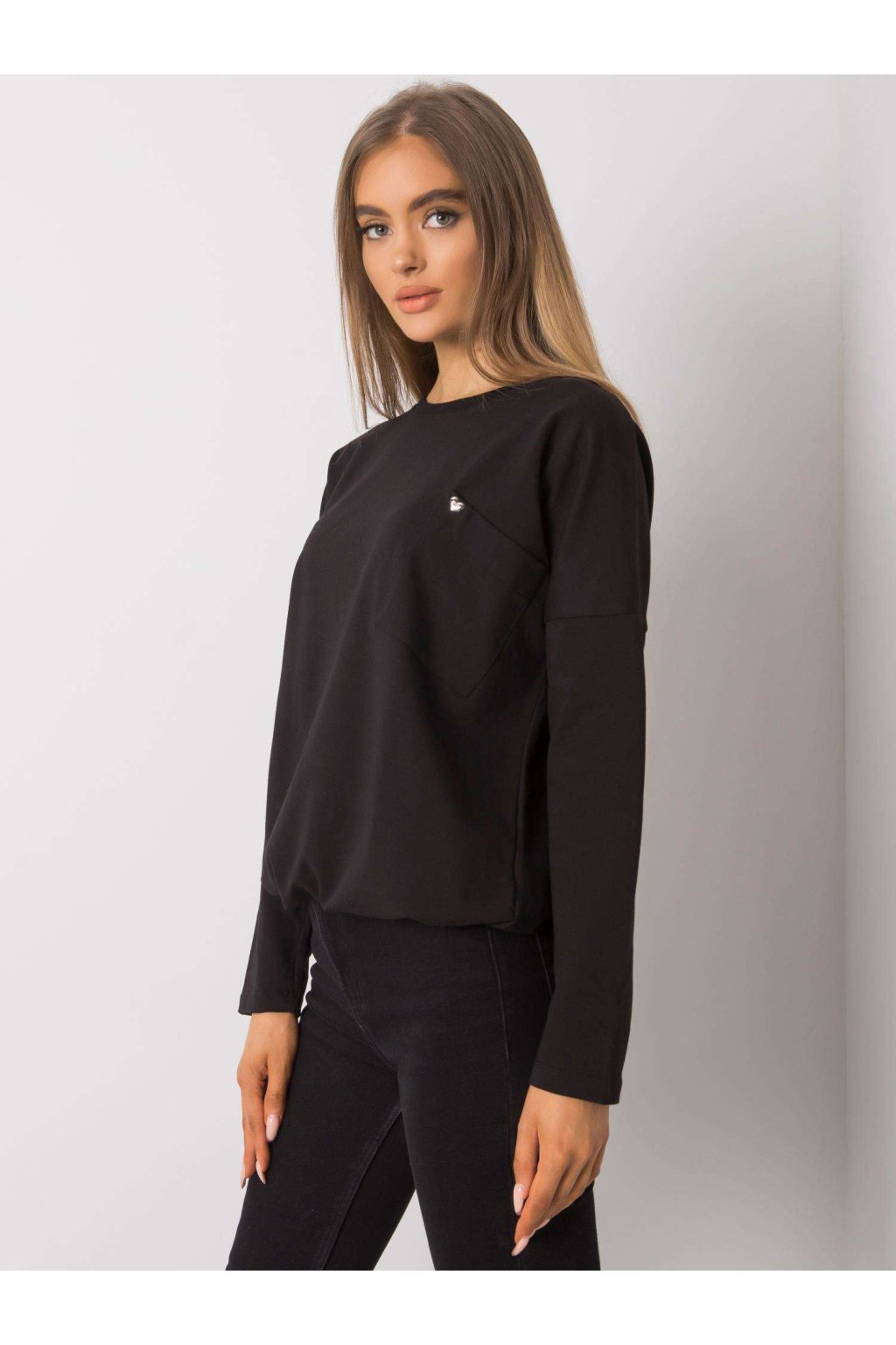 Dámska basic blúzka z bavlny a elastanu, čierna, kód produktu RV-BZ-7199.05P