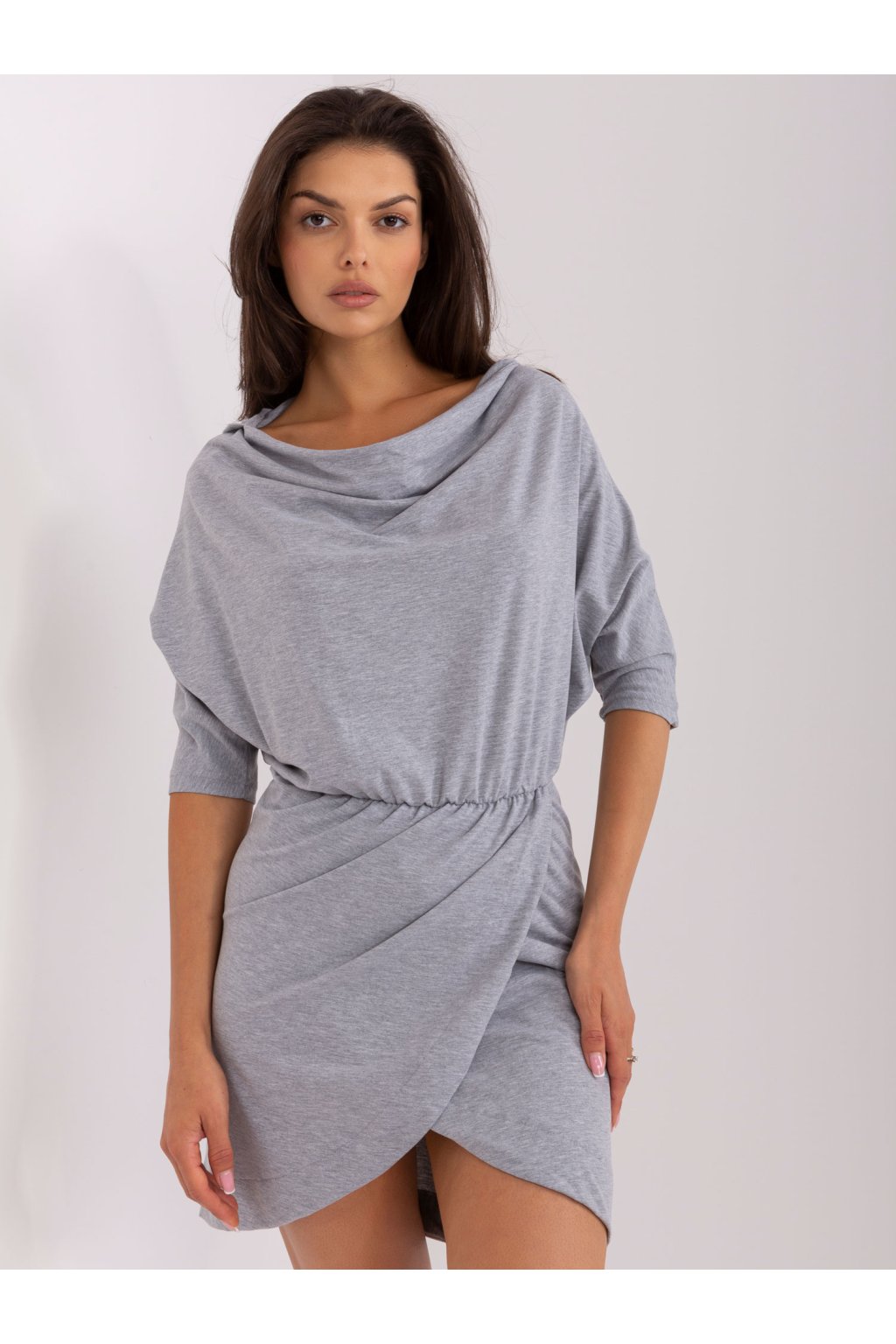 Dámske sive šaty vypasované kód produktu EM-SK-HS-20-104.07