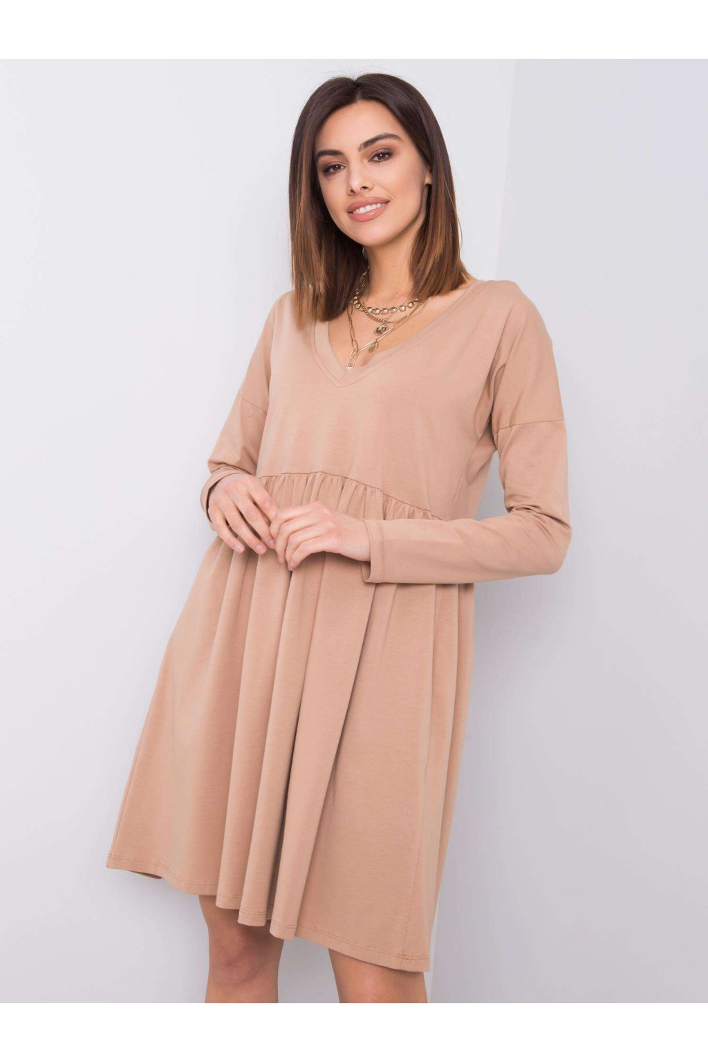 Dámske hnede camel šaty na bežný deň kód produktu RV-SK-6008.19X