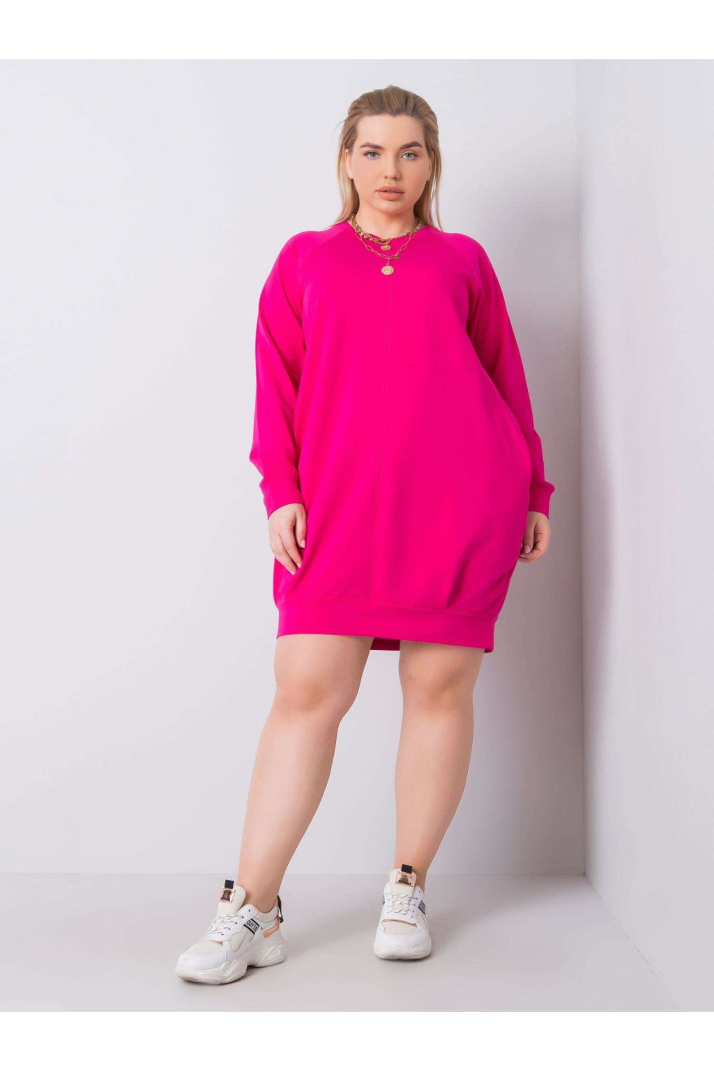 Dámske fuksiovo-ružove šaty plus size kód produktu RV-SK-6296.99
