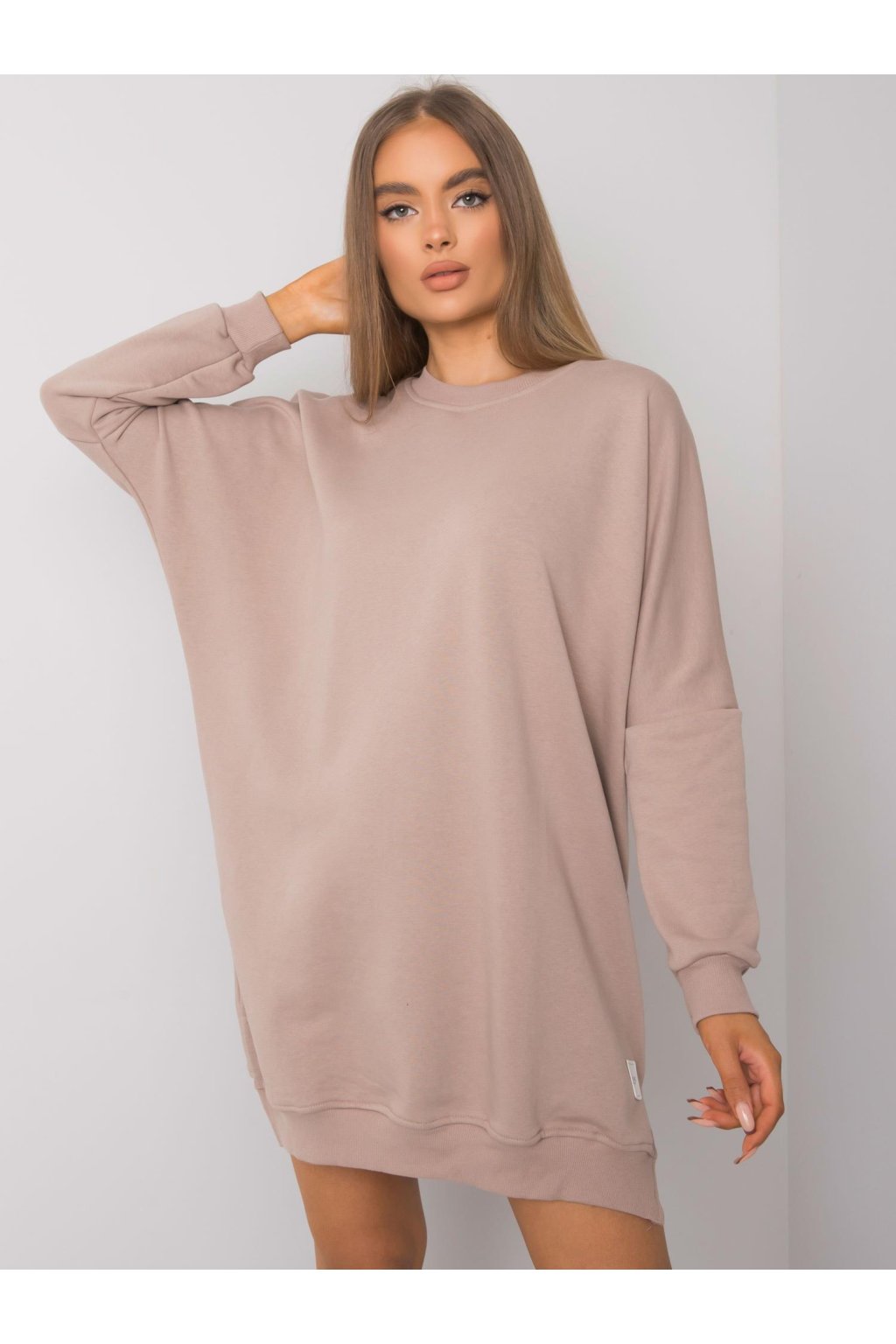 Dámske tmavo-béžové bavlnené šaty BASIC s elastanom, kód produktu RV-SK-7216.95