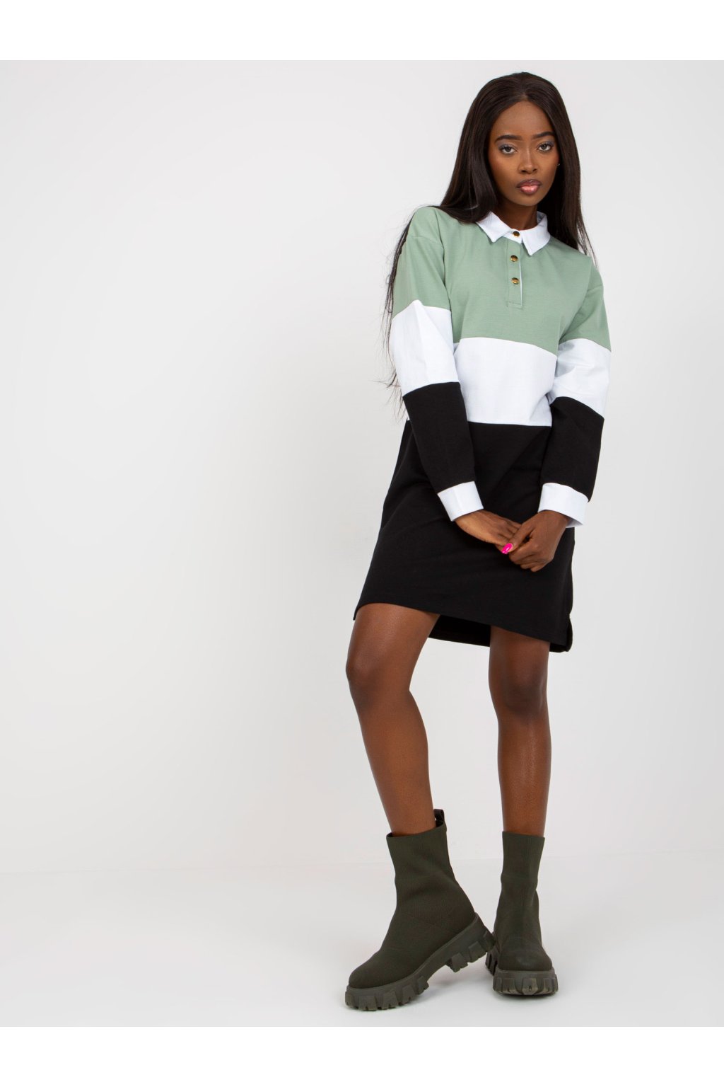 Dámske čierno-zelene šaty basic kód produktu RV-SK-8072.20P