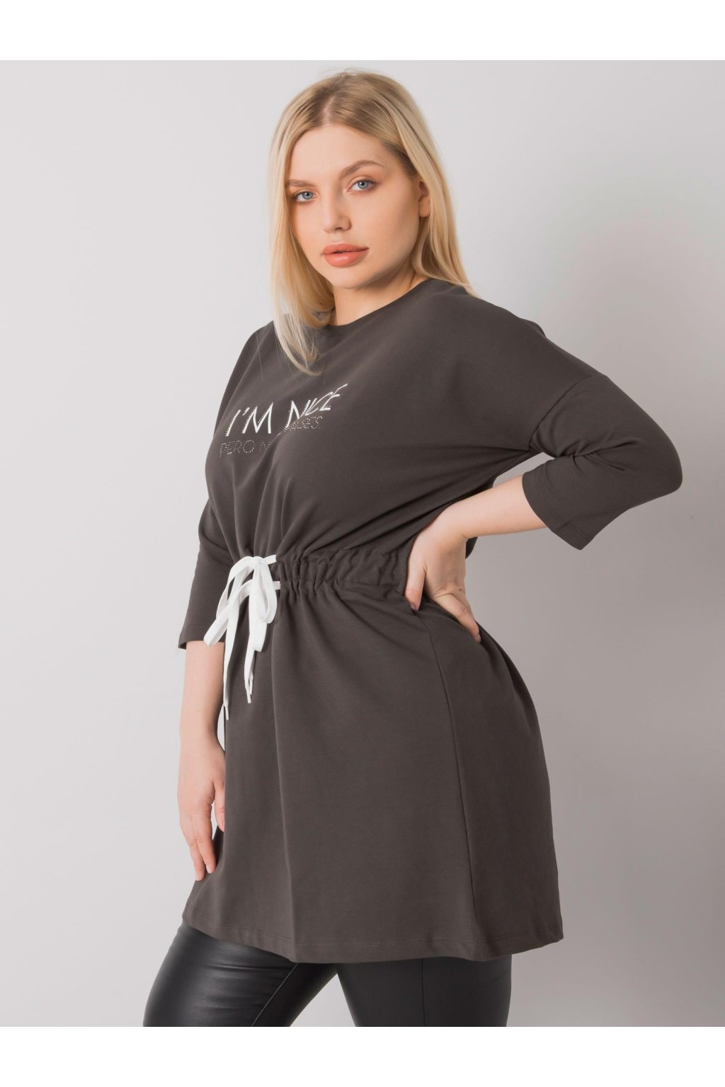 Dámske tmave-khaki šaty - tunika pre plnoštíhle moletky kód produktu RV-TU-7033.84P